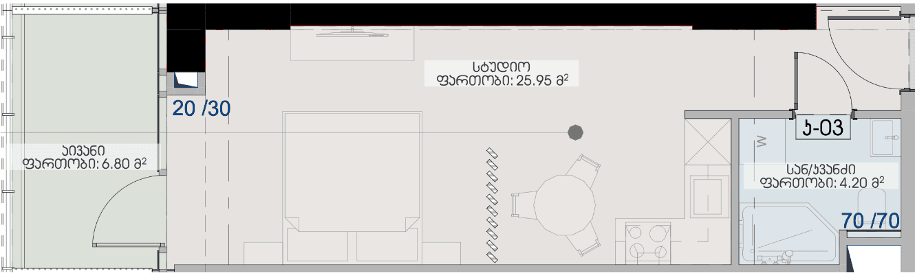 Студия, 36.95 м², 7 этаж в ЖК "Geuz Towers"