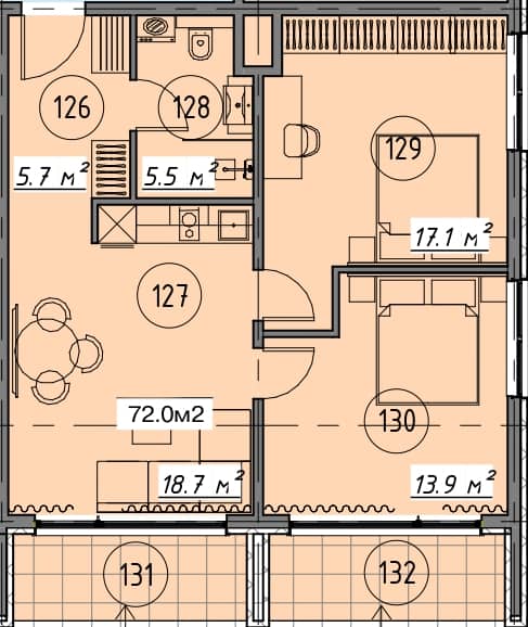 2-комнатная квартира, 72 м², 1 этаж в ЖК "Гранд Ботанико Резиденс"