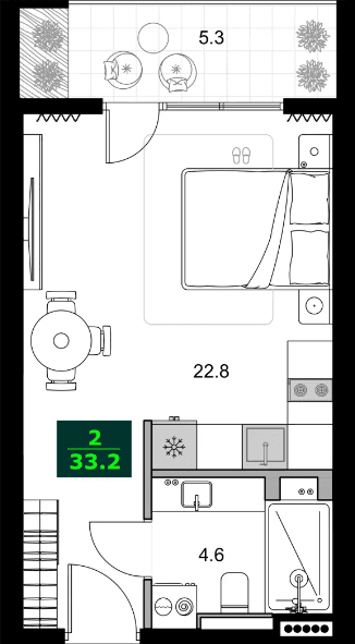 1-bedroom apartment, 33.2 m², 2 floor in "SUMMER 365"