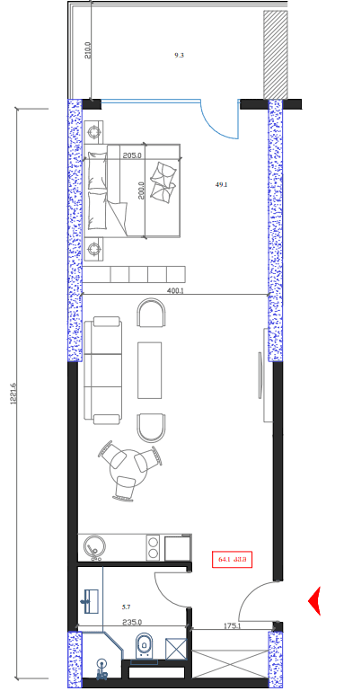 studio, 64.1 m², 7 floor in "Marina Club"