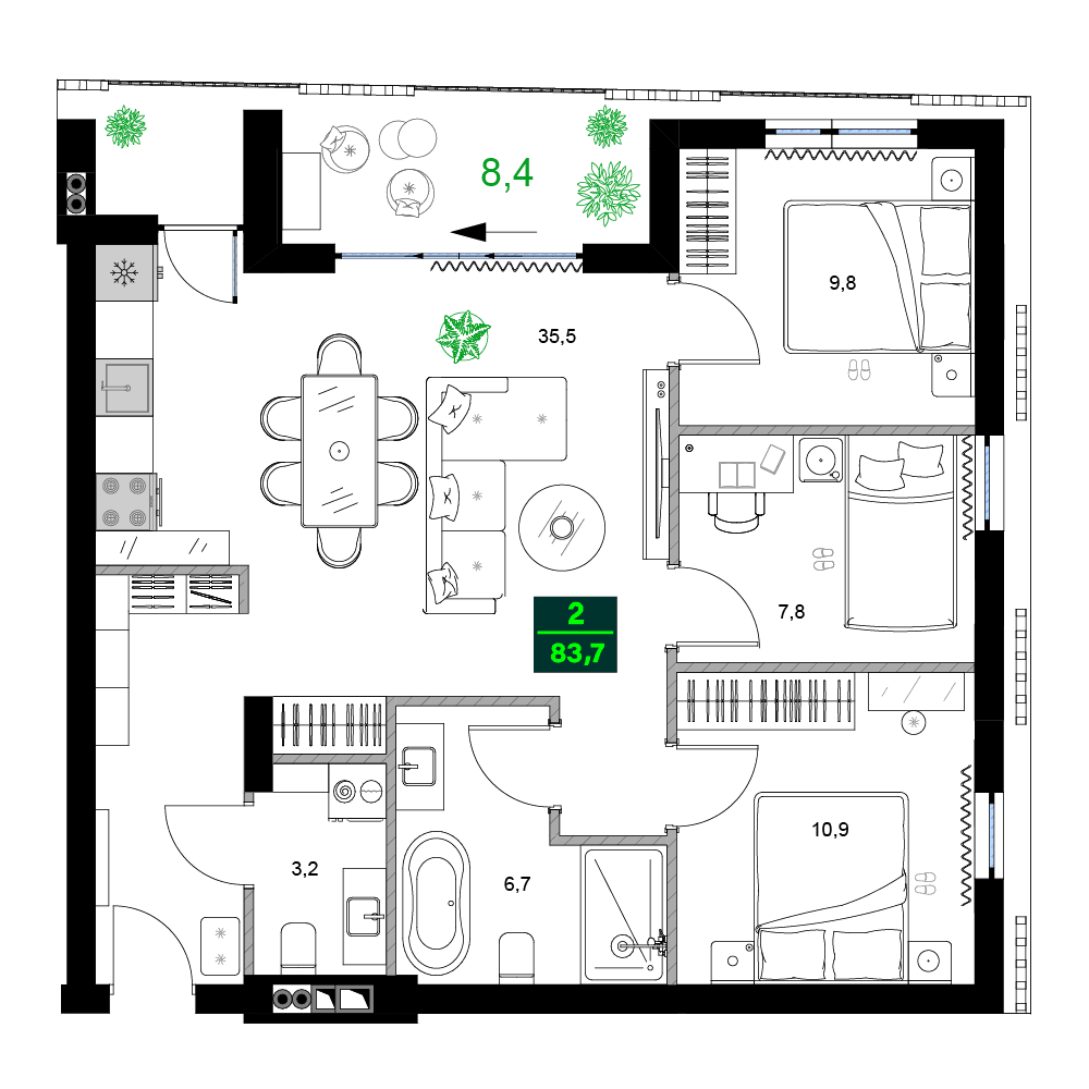 4-bedroom apartment, 83.7 m², 11 floor in "SUMMER 365"