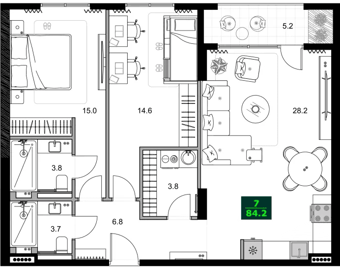 3-bedroom apartment, 84.2 m², 5 floor, SUMMER 365 in Batumi