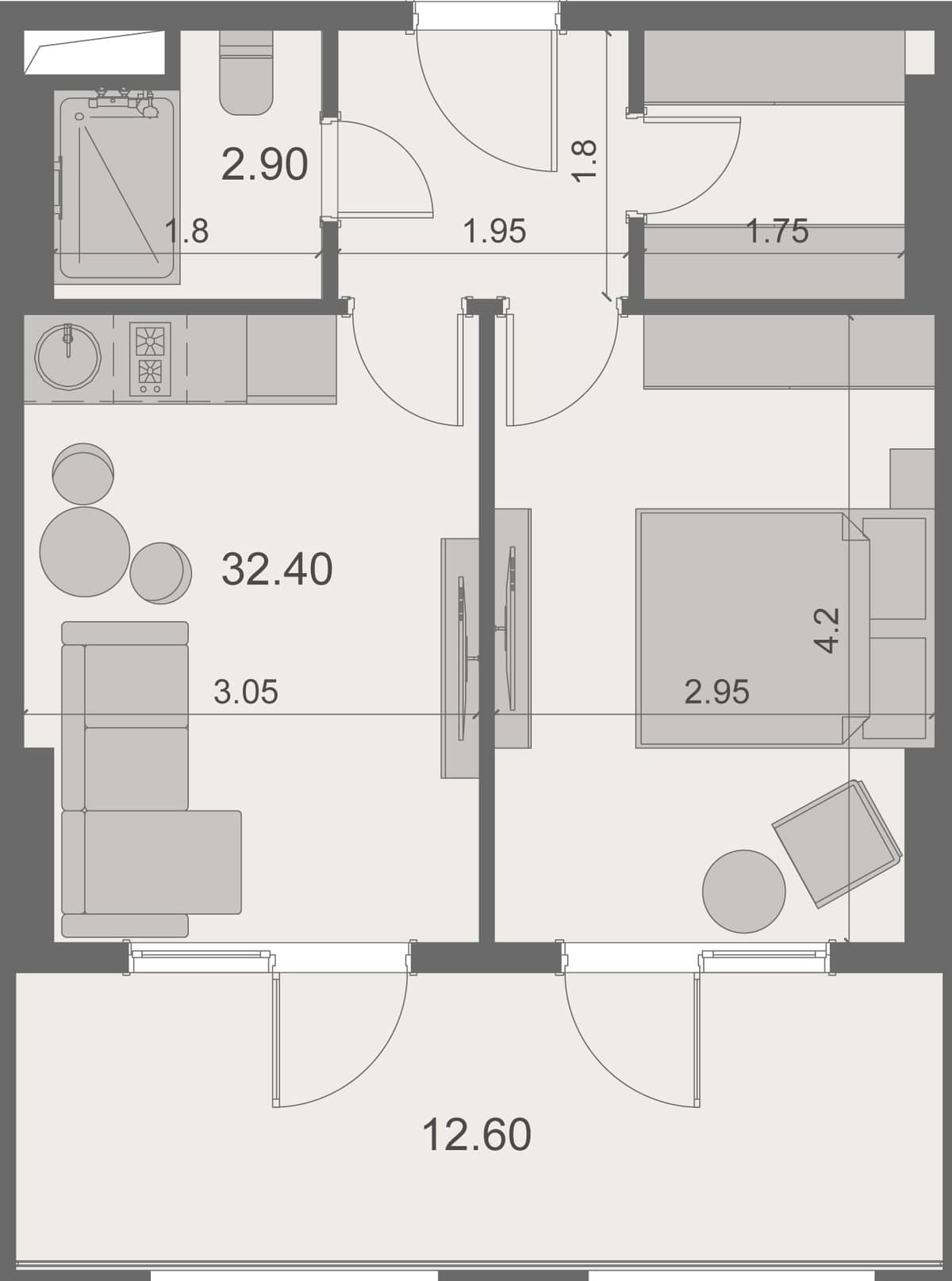 1-bedroom apartment, 47.9 m², 11 floor, Stay & Rent in Batumi