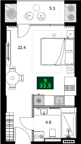 1-bedroom apartment, 33.5 m², 12 floor, SUMMER 365 in Batumi