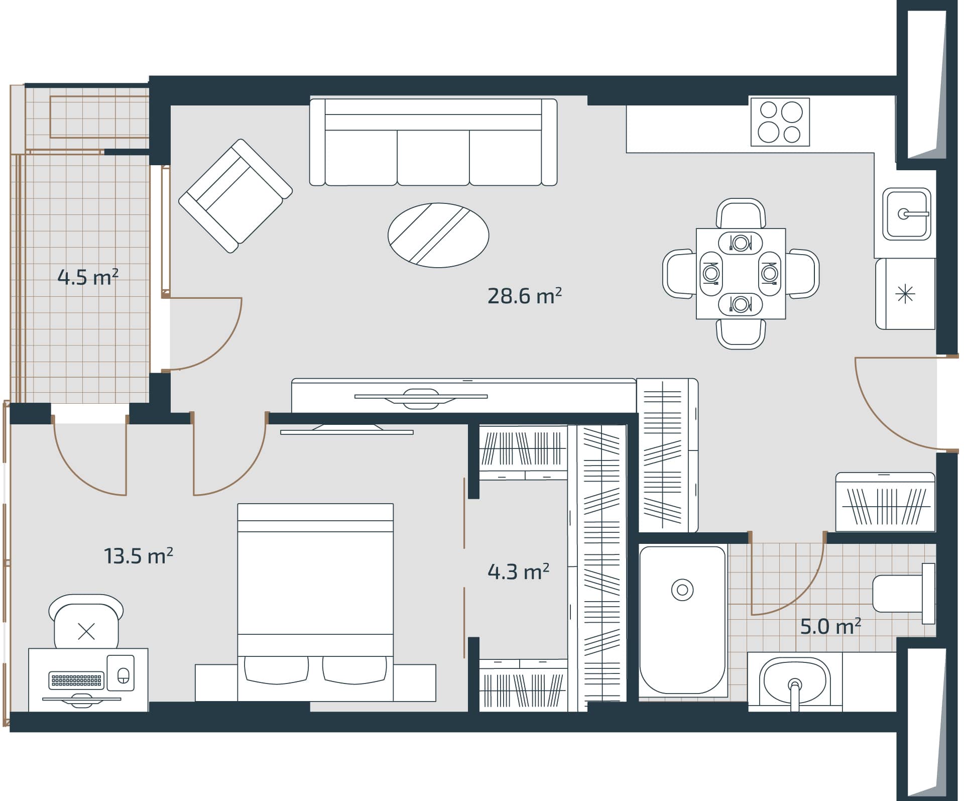 1-bedroom apartment, 55.9 m², 23 floor, Artex Parkline in Batumi