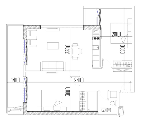 3-bedroom apartment, 72.6 m², 21 floor, Intourist Residence in Batumi
