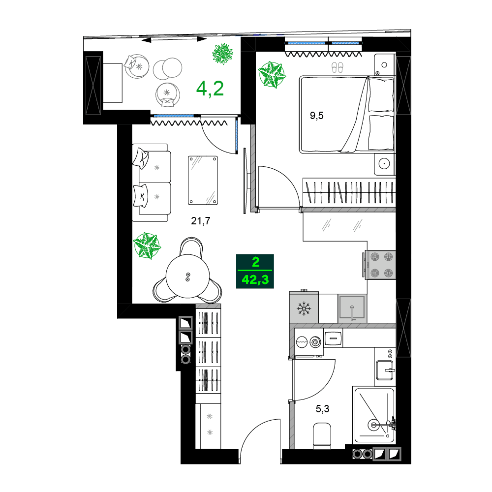 2-bedroom apartment, 42.3 m², 2 floor in "SUMMER 365"