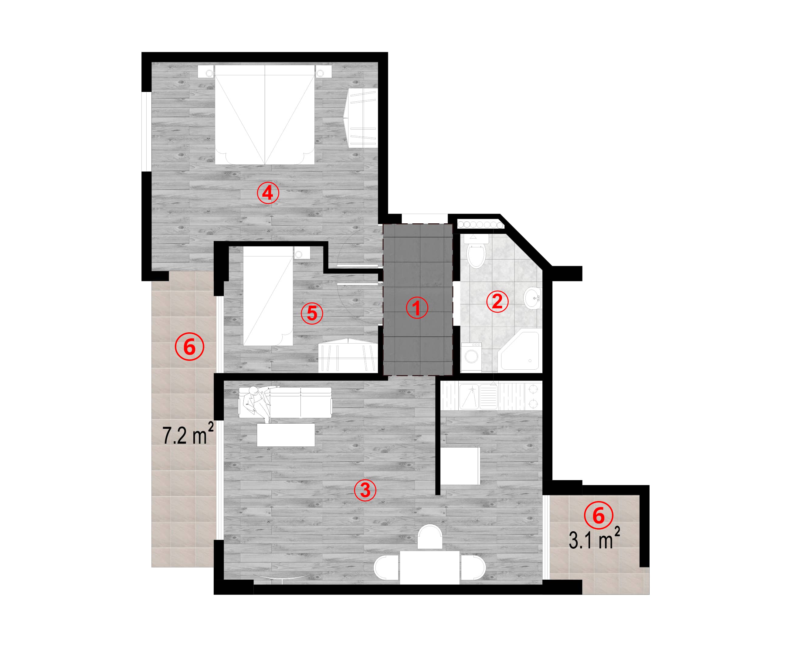 2-bedroom apartment, 72.1 m², 4 floor in "Green Cape"