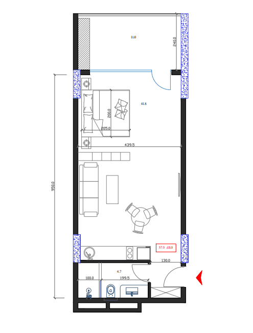 studio, 57.5 m², 16 floor in "Marina Club"