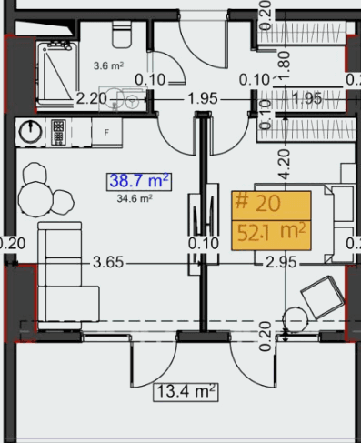 1-bedroom apartment, 52.1 m², 3 floor in "Stay & Rent"