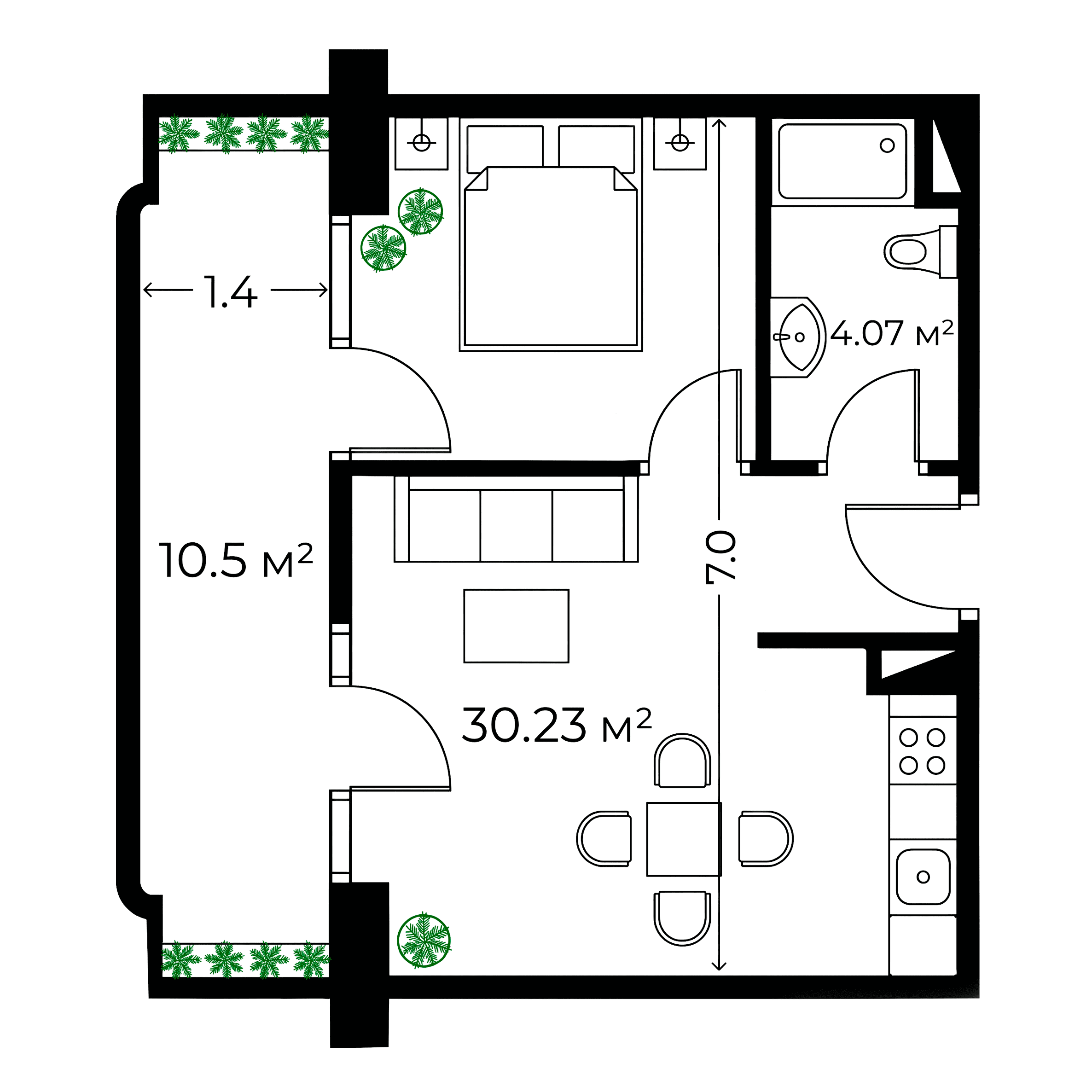1-комн, 44.8 м², этаж 18