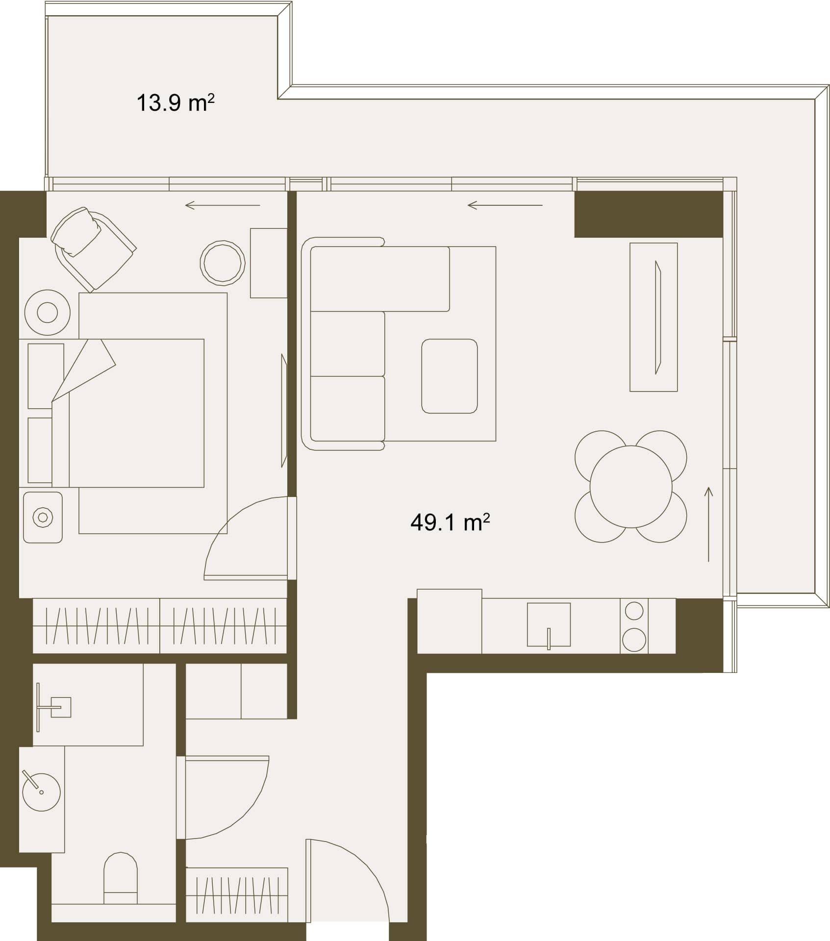 1-ოთახიანი ბინა, 62.9 მ², სართული 9 -ში "NEXT GARDENS"