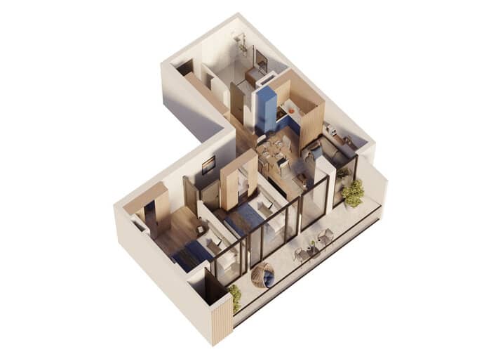 三居室公寓，57.3 m²，6 层，位于“Sea Hills”