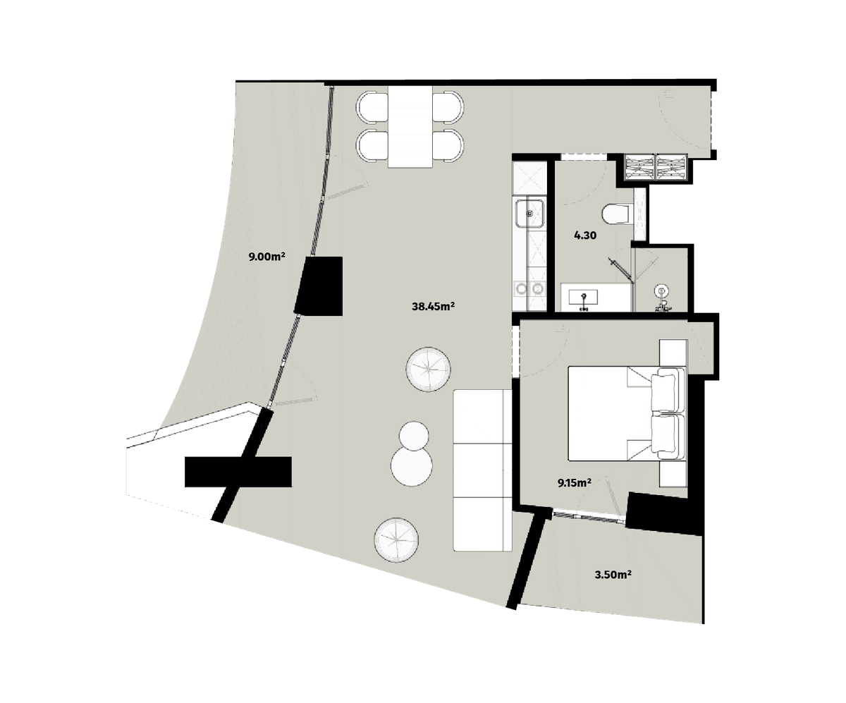 1-bedroom apartment, 64.4 m², 42 floor, Alliance Centropolis in Batumi