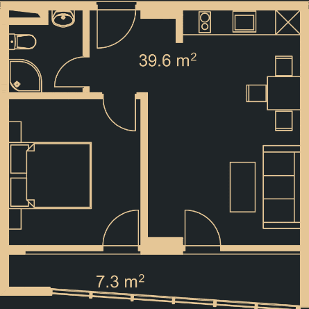 1-bedroom apartment, 45.7 m², 4 floor in "Green Side Gonio"