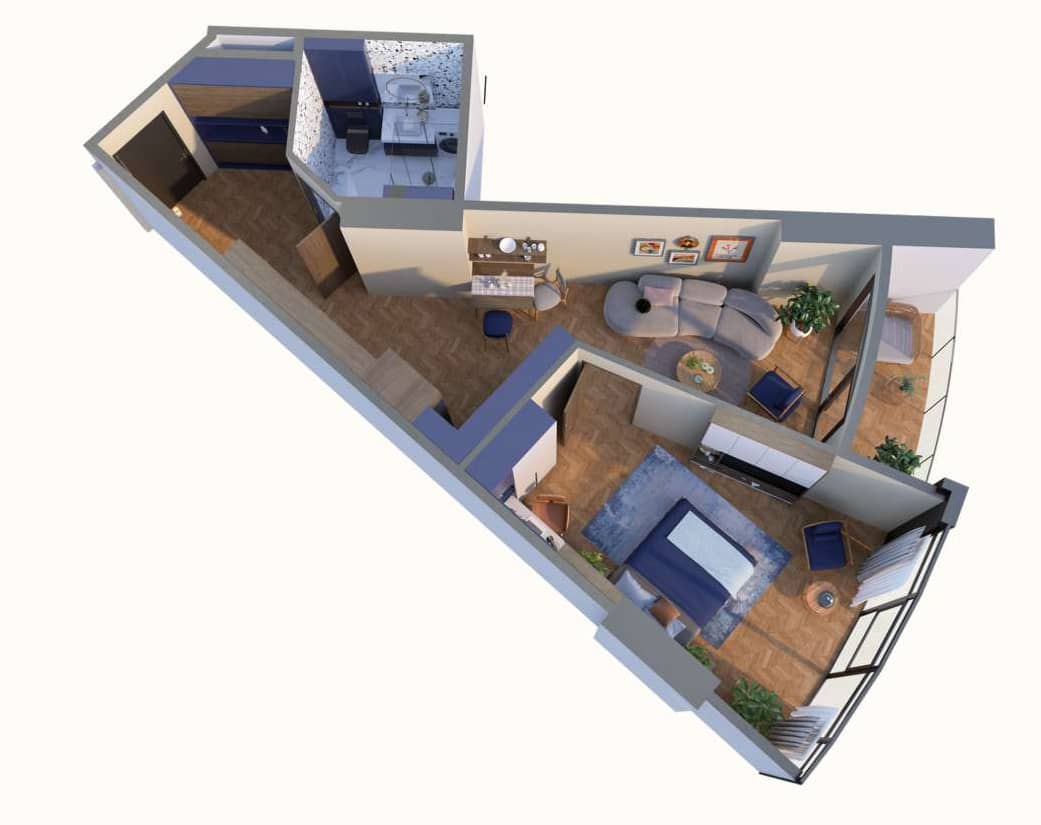 1-комнатная квартира, 61.5 м², 15 этаж в ЖК ""