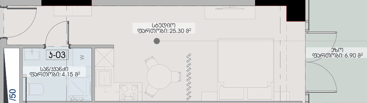 studio, 36.35 m², 4 floor, Geuz Towers in Batumi