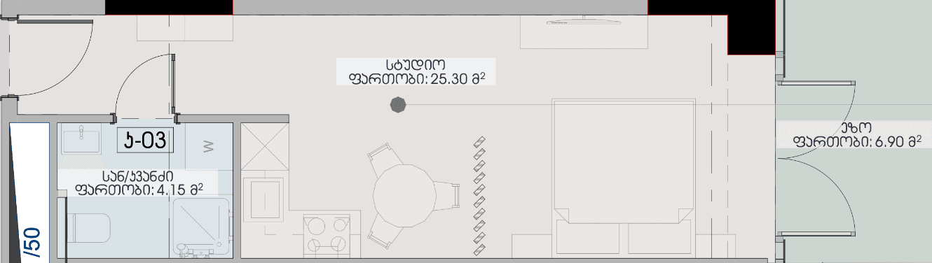 studio, 36.35 m², 4 floor in "Geuz Towers"