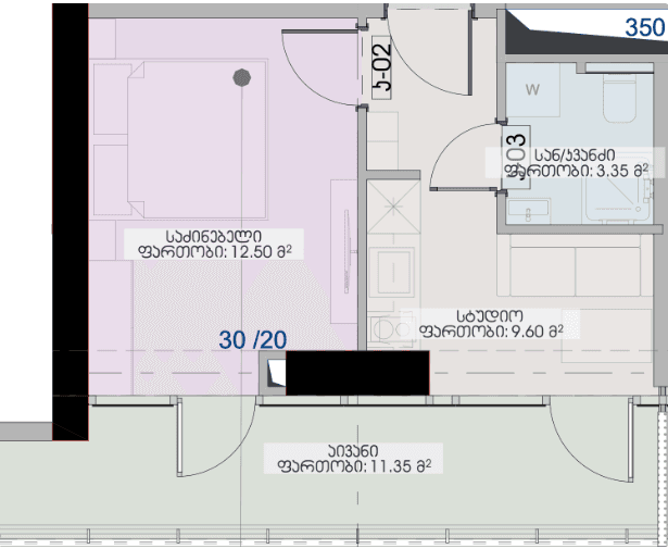1-bedroom apartment, 36.8 m², 37 floor, Geuz Towers in Batumi