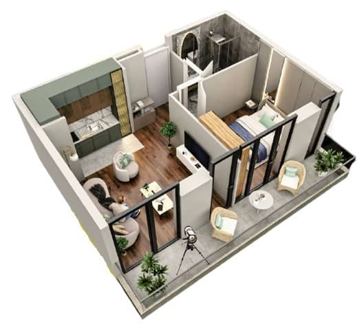 1-ოთახიანი ბინა, 48.3 მ², 11 სართული "Tekto Rakurs"-ში