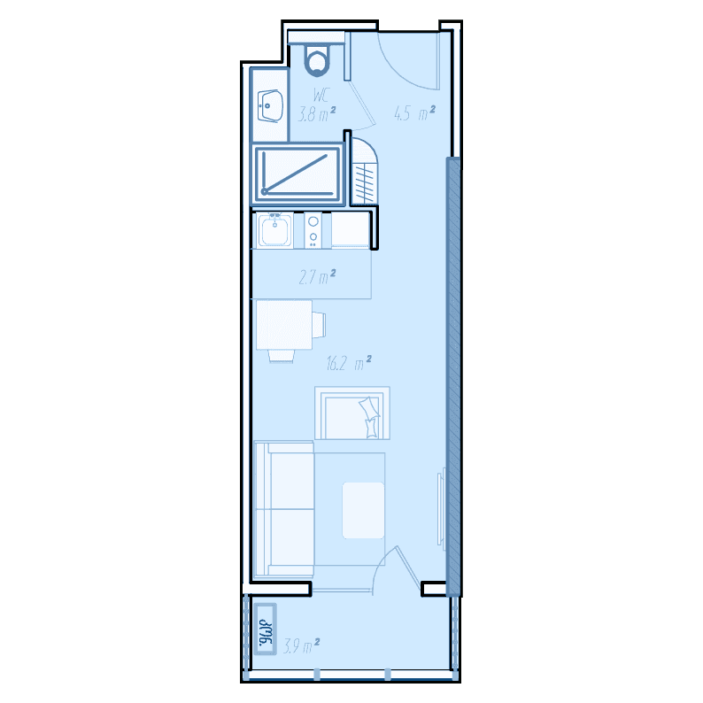 studio, 32 m², 36 floor in "BlueSky Tower"