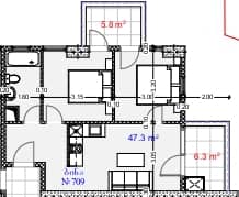 2-bedroom apartment, 59.4 m², 7 floor in "Aquapark Residence"