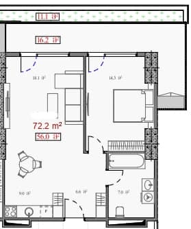 1-комнатная квартира, 72.2 м², этаж 14 в ЖК "Serenade"