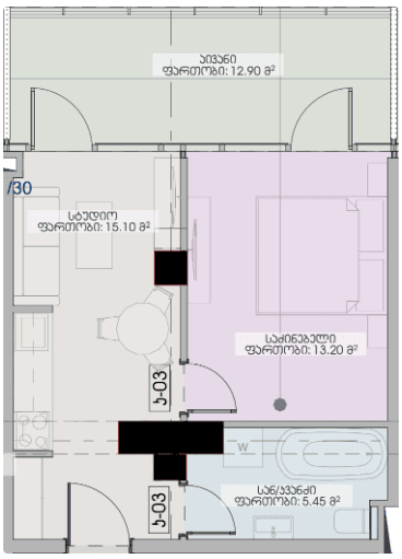 1-bedroom apartment, 46.65 m², 6 floor, Geuz Towers in Batumi