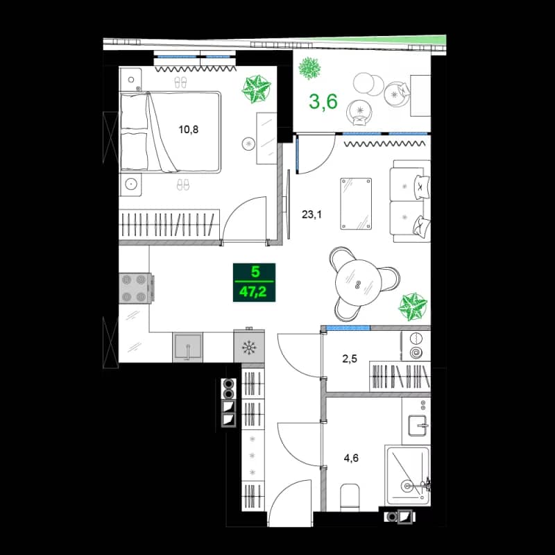 2-bedroom apartment, 47.2 m², 3 floor in "SUMMER 365"