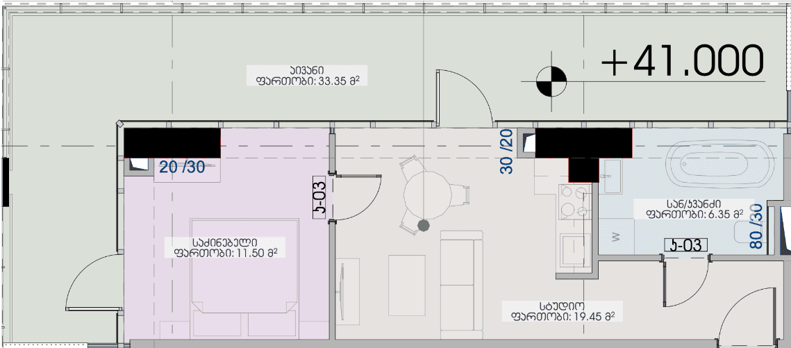 1-bedroom apartment, 70.65 m², 38 floor, Geuz Towers in Batumi