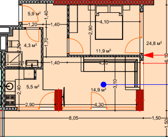 2-bedroom apartment, 68.7 m², 8 floor, Lagoon Resort in Batumi