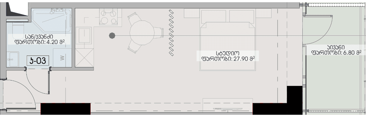 studio, 38.9 m², 20 floor, Geuz Towers in Batumi