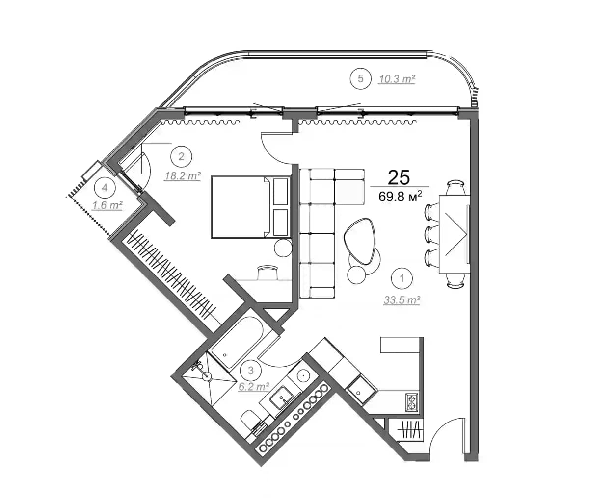 1-комнатная квартира, 69.8 м², 4 этаж в ЖК "Royal Residence Botanico"