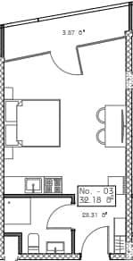 studio, 32.18 m², 3 floor in "Mardi Hills"