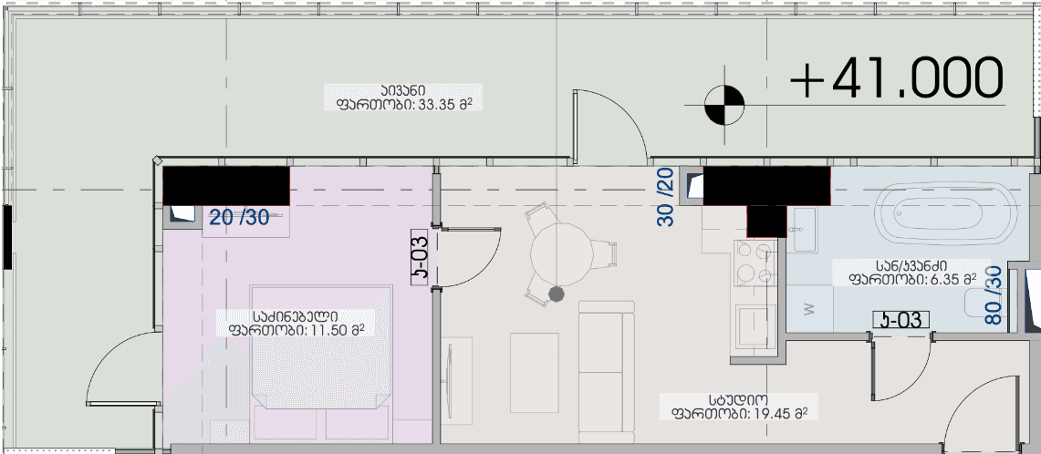 1-комнатная квартира, 70.65 м², 18 этаж в ЖК "Geuz Towers"