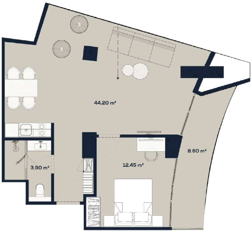 1-комнатная квартира, 69.15 м², 47 этаж в ЖК "Alliance Centropolis"