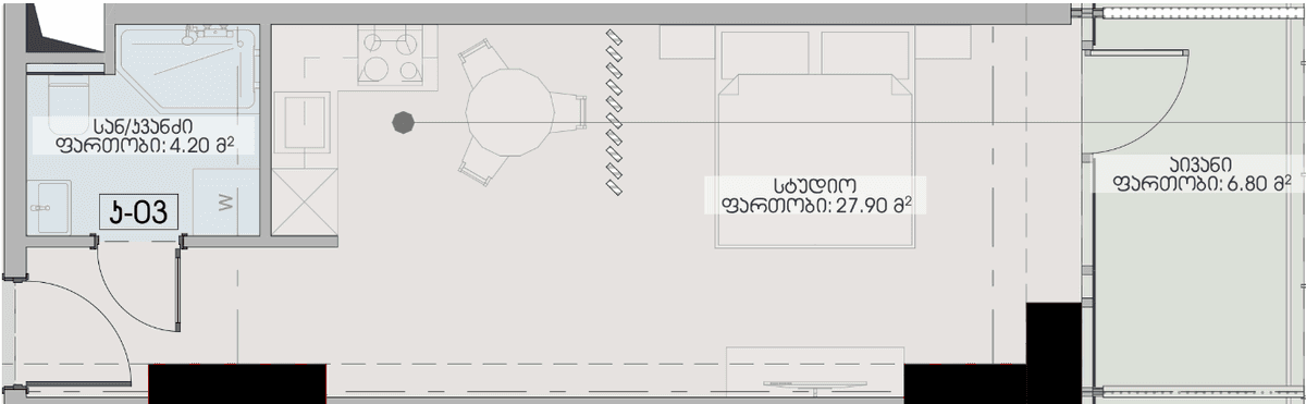 studio, 38.9 m², 38 floor, Geuz Towers in Batumi