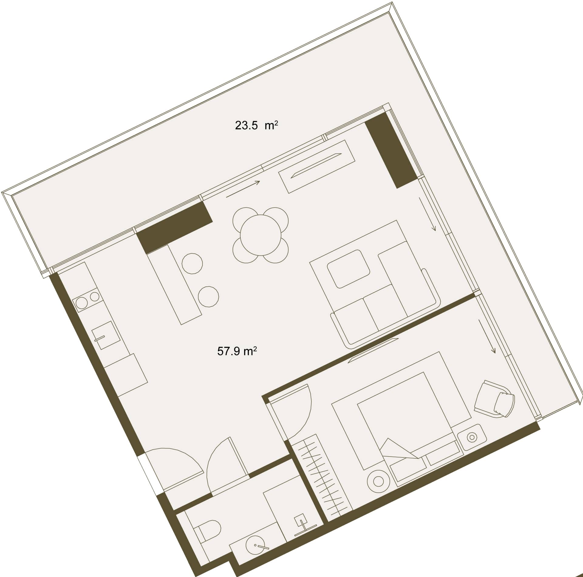 1-ოთახიანი ბინა, 78.1 მ², სართული 7 -ში "NEXT GARDENS"