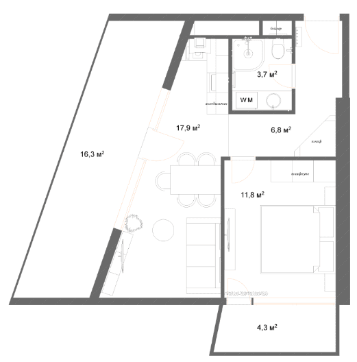 1-bedroom apartment, 63.8 m², 38 floor, 7th Heaven Residence in Batumi