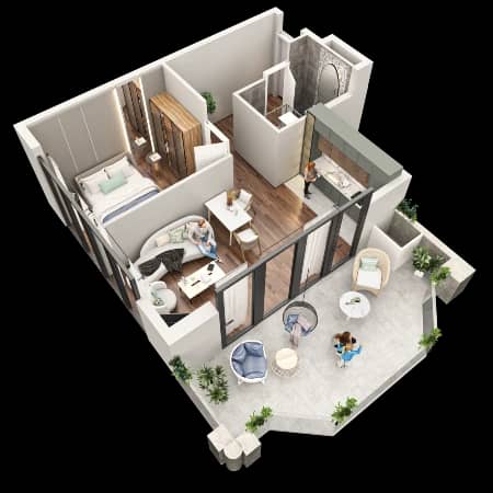 1-bedroom apartment, 66.3 m², 13 floor in "Tekto Franco"