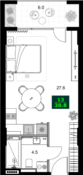 1-комнатная квартира, 38.8 м², 10 этаж в ЖК "SUMMER 365"