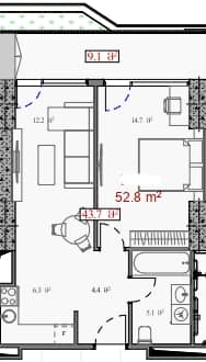 1-bedroom apartment, 52.8 m², 15 floor, Serenade in Batumi