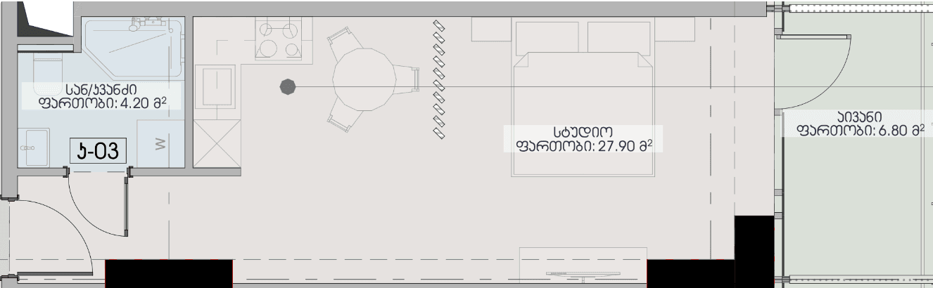 studio, 38.9 m², 36 floor in "Geuz Towers"