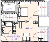 1-комнатная квартира, 57.1 м², 11 этаж в ЖК "Aquapark Residence"