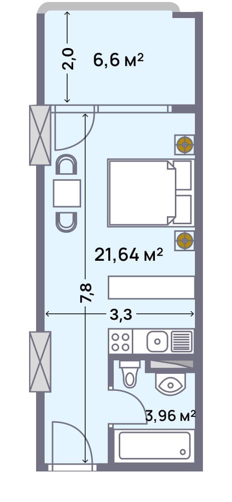 Квартира, 32.2 м², 6 этаж в ЖК "Wyndham Grand Aqua"