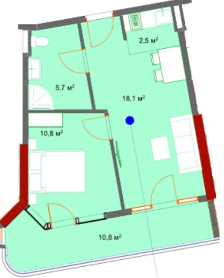 两居室公寓，47.8 m²，17 层，位于“Kolos”