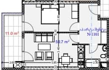 1-комнатная квартира, 61.7 м², 11 этаж в ЖК "Aquapark Residence"