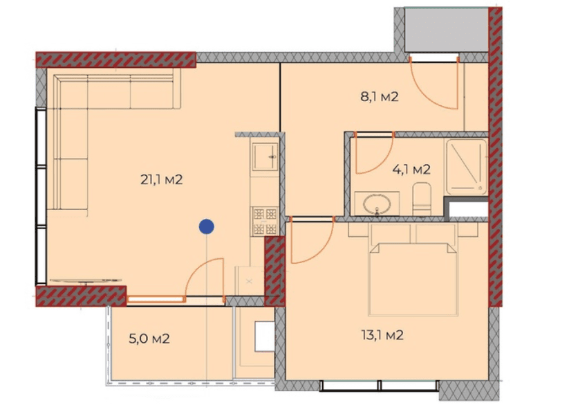1-комнатная квартира, 52.6 м², 10 этаж в ЖК "OKTO Art House"