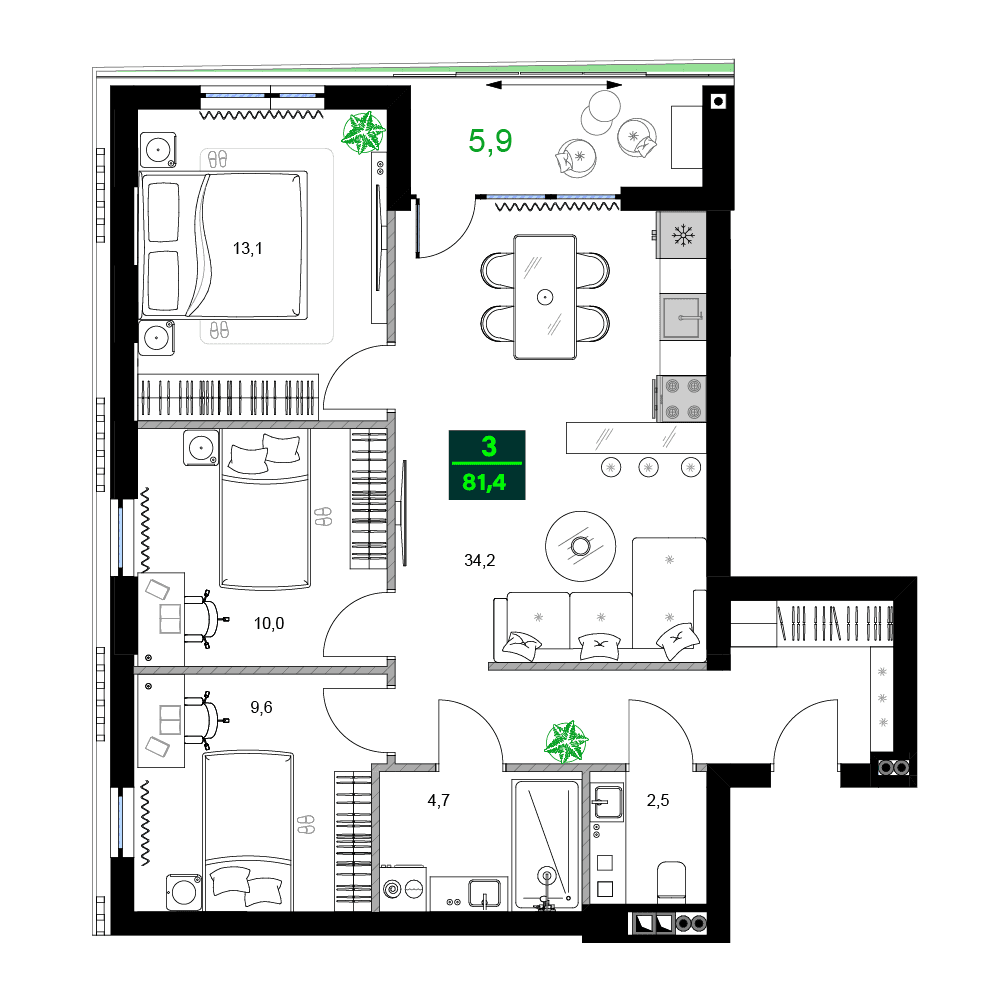4-bedroom apartment, 81.4 m², 13 floor in "SUMMER 365"