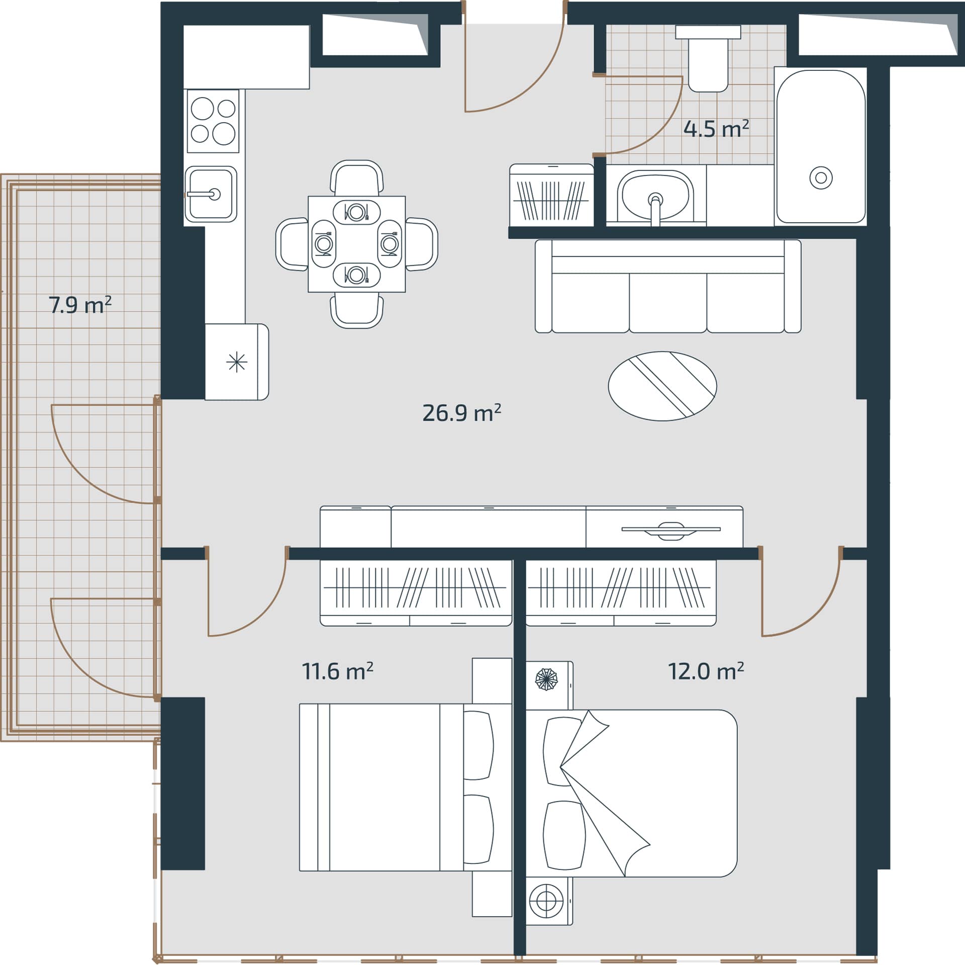2-ოთახიანი ბინა, 62.9 მ², 17 სართული, Artex Parkline ბათუმში